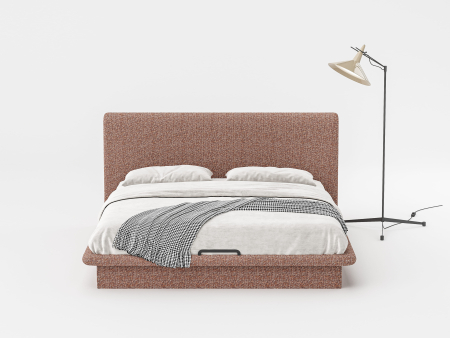 Pat tapitat Nola 2 cu tablie inalta capitonata, lada depozitare, somiera metalica, picioare plastic 3cm, laterale dehusabile, stil modern, personalizabil [6]