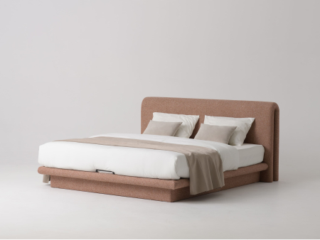 Pat tapitat Nola 2 cu tablie inalta capitonata, lada depozitare, somiera metalica, picioare plastic 3cm, laterale dehusabile, stil modern, personalizabil [30]