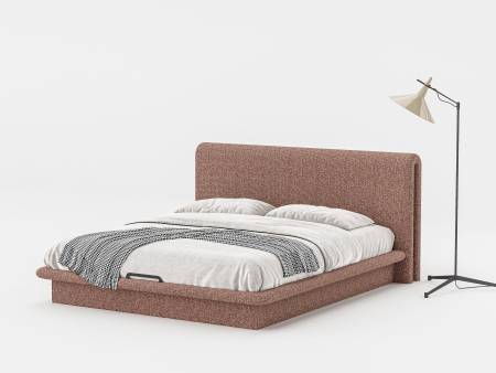 Mobila Dormitor - Pat tapitat Nola 2 cu tablie inalta capitonata, lada depozitare, somiera metalica, picioare plastic 3cm, laterale dehusabile, stil modern, personalizabil