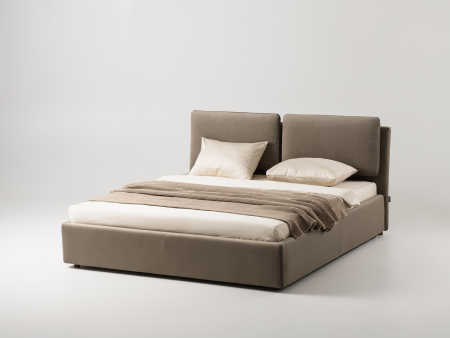 Summer Mood - Pat tapitat Nuit cu tablie inalta capitonata, lada depozitare, somiera metalica, picioare lemn 4cm, laterale dehusabile, stil modern, personalizabil