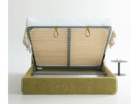 Pat tapitat Torino cu tablie inalta capitonata, lada depozitare, somiera metalica, picioare plastic 3cm, laterale dehusabile, stil modern, personalizabil [9]