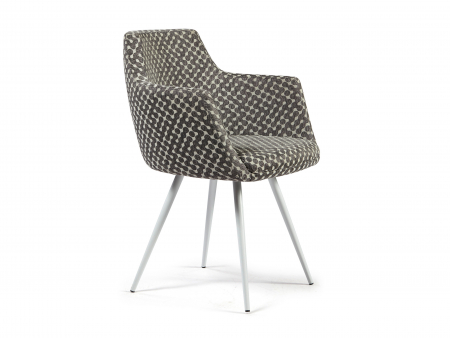 Scaune Dining - Scaun cu brate Hera 26, tapitat, personalizabil, picioare metalice, scoica lemn masiv, stil contemporan, tapiterie stofa