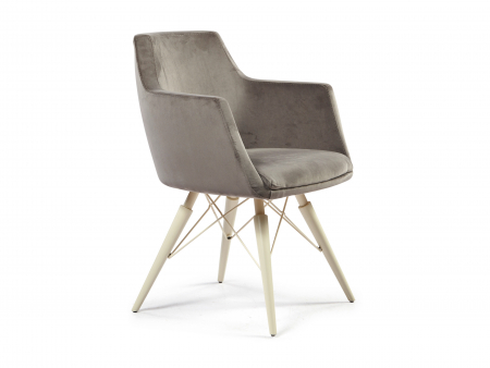 Scaune Dining - Scaun cu brate Hera 33, tapitat, personalizabil, picioare otel si lemn, scoica lemn masiv, stil contemporan, tapiterie stofa