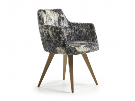 Mobila Dining - Scaun cu brate Hera 39, tapitat, personalizabil, picioare lemn, scoica lemn masiv, stil contemporan, tapiterie stofa