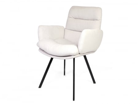 Mobila Dining - Scaun cu brate Jonathan, tapitat, personalizabil, picioare metalice, scoica lemn masiv, stil contemporan, tapiterie stofa sau piele