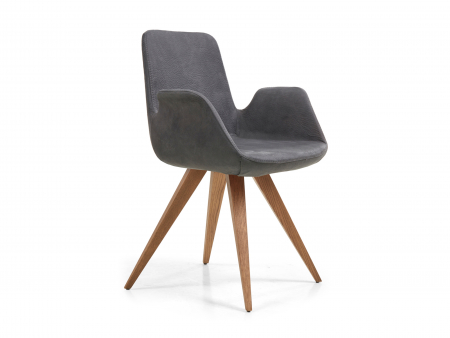 Scaune Dining - Scaun cu brate Tulip 39, tapitat, personalizabil, picioare otel si lemn, scoica lemn masiv, stil contemporan, tapiterie stofa
