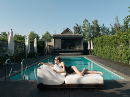 Sezlong pentru plaja cu spatar reglabil Portofino 100-150cm, personalizabil, stil contemporan, lemn masiv, stofa pentru uz exterior [11]