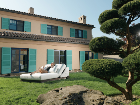 Sezlong pentru plaja cu spatar reglabil Portofino 100-150cm, personalizabil, stil contemporan, lemn masiv, stofa pentru uz exterior [19]