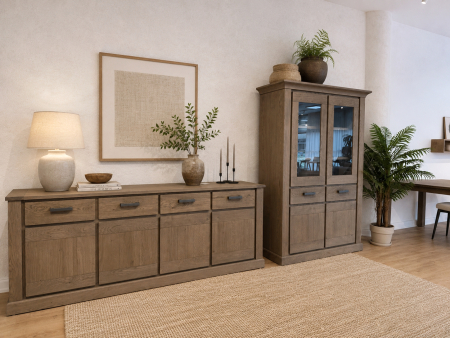 Vitrina 4 usi 2 sertare Zurich 131cm, stejar, finisaj mat, stil rustic [1]