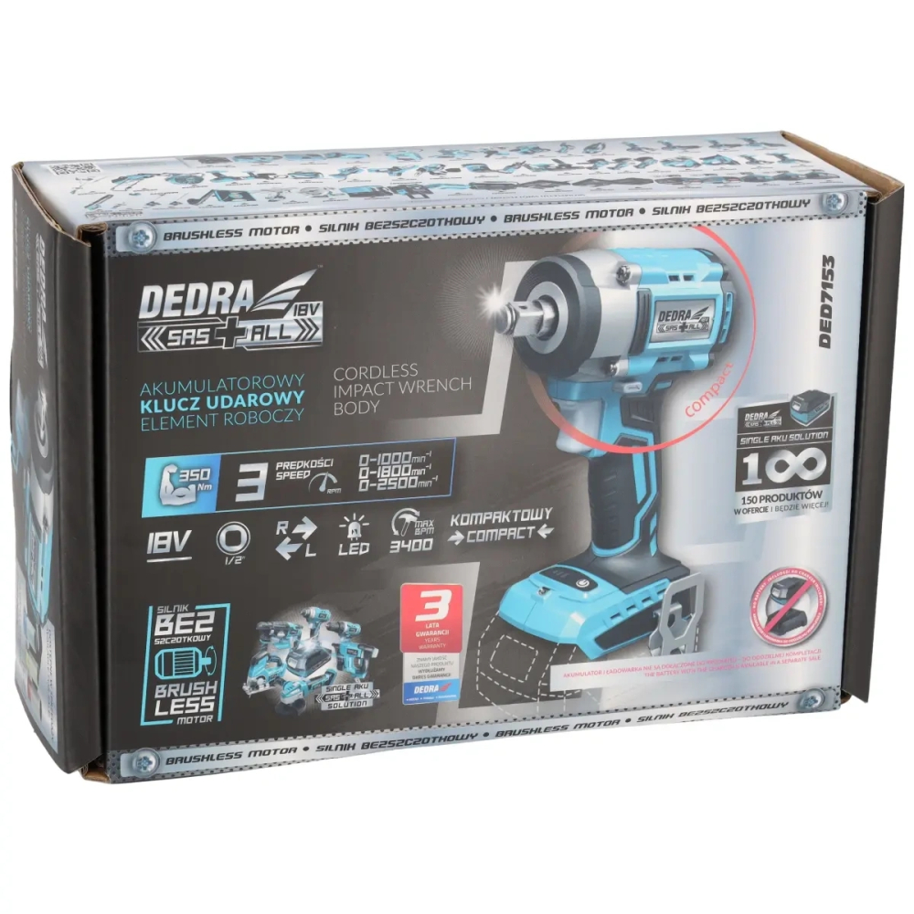 Cheie compactă cu impact fără perii 350Nm 1/2", 18V [7]