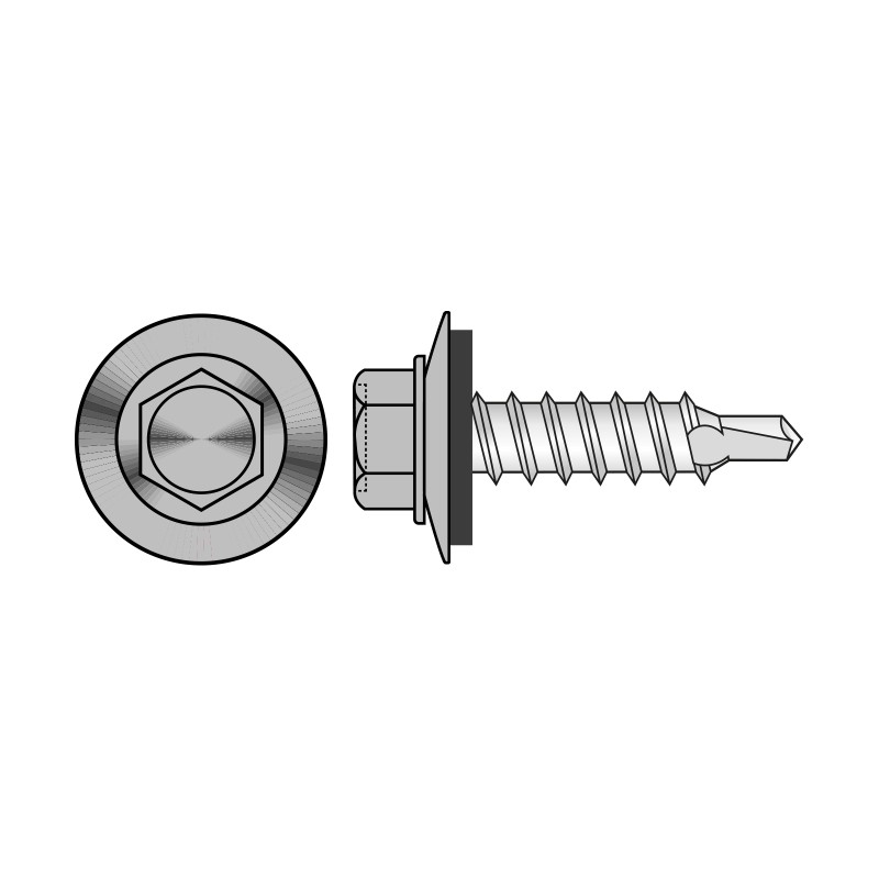 Surub autoforant cap hexagonal vopsit cu saiba cauciucata EPDM Ø14 mm pentru prindere constructii lemn 4.8X35 Ral78004 100buc , Rocast [1]