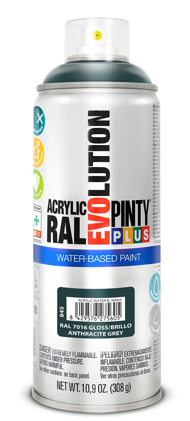 Vopsea spray acrilica pe baza de apa gri antracit RAL 7016  400 ml  Pinty plus [1]