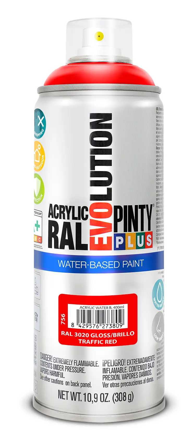 Vopsea spray acrilica pe baza de apa rosu lucios RAL 3020 400 ml  Pinty plus [1]