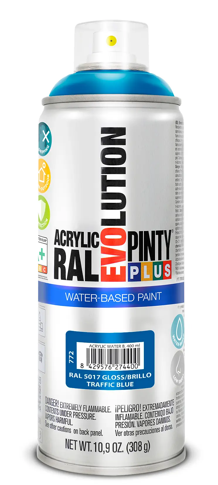 Vopsea spray acrilica pe baza de apa  trafic albastru RAL 5017 400 ml  Pinty plus [1]