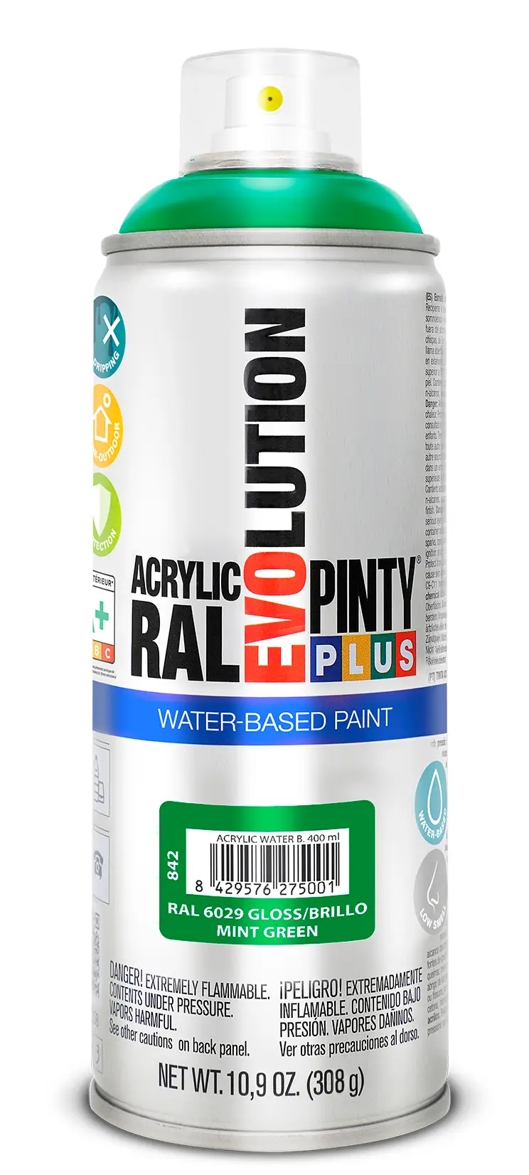 Vopsea spray acrilica pe baza de apa verde menta RAL 6029 400 ml  Pinty plus [1]