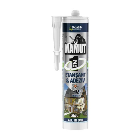 SILICON SI ADEZIV - Bostik, Mamut 2In1, Maro, 290ml Etansant&Adeziv