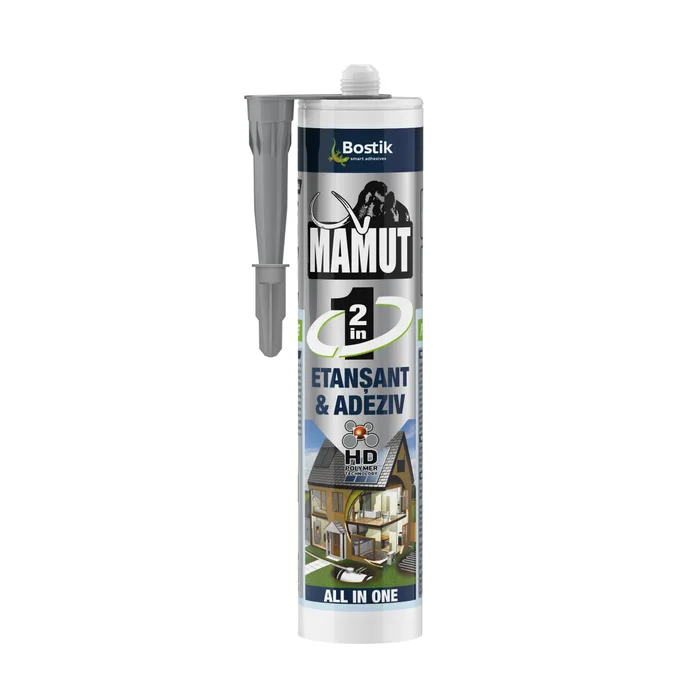 SILICON SI ADEZIV - Adeziv pentru suprafete multiple, flexibil, Mamut Universal 2 in 1, interior / exterior, gri, 290 ml