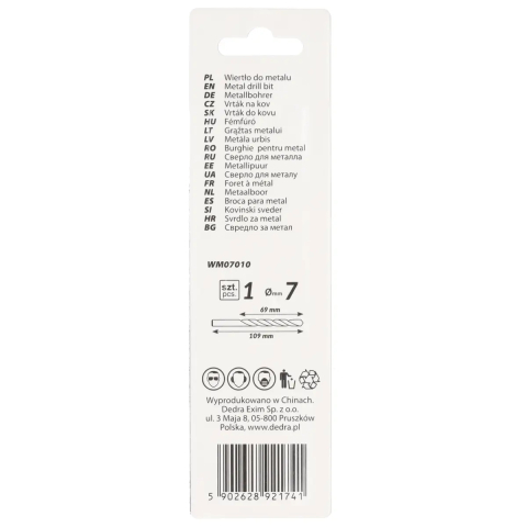 Burghie pentru metal 1buc, HSS, DIN338, 7,0x109mm [5]
