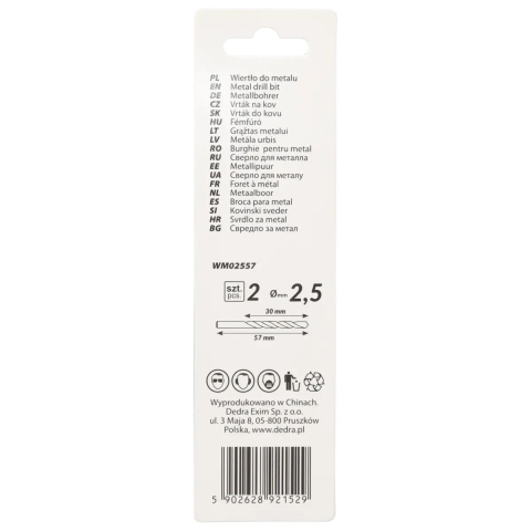Burghie pentru metal 2buc, HSS, DIN338, 2,5x57mm [1]