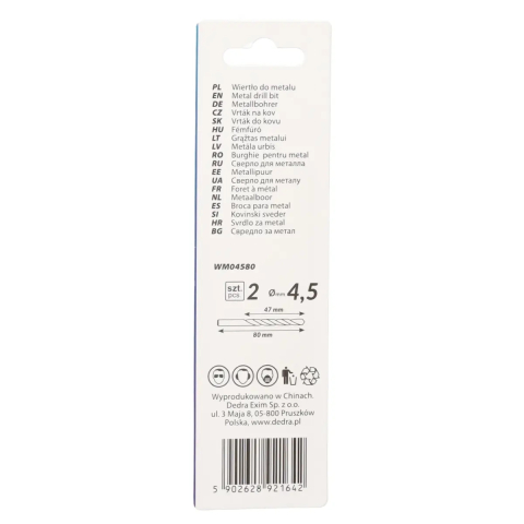 Burghie pentru metal 2buc, HSS, DIN338, 4,5x70mm [1]