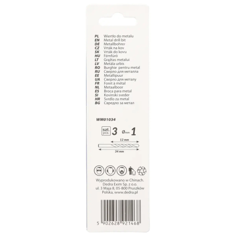 Burghie pentru metal 3buc, HSS, DIN338, 1,0x34mm [1]