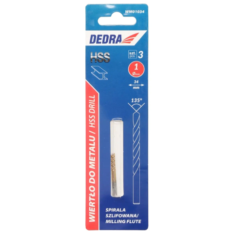SCULE SI UNELTE - Burghie pentru metal 3buc, HSS, DIN338, 1,0x34mm