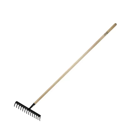 GRADINARIT - Greblă cu 14 dinti întărită încadrată coadă din lemn, 132cm