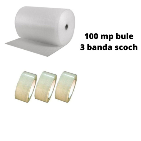 AMBALAJE SI CONSUMABILE - Pachet folie cu bule 100 mp + 3 role scotch, folie de 90 microni - 3 straturi