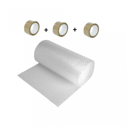 AMBALAJE SI CONSUMABILE - Pachet folie cu bule 60 mp + 3 role scotch, folie de 60 microni - 2 straturi