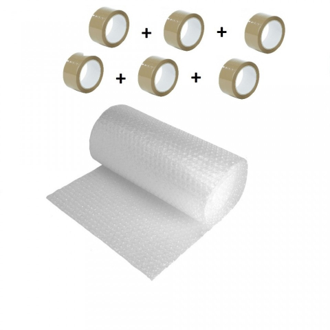 AMBALAJE SI CONSUMABILE - Pachet folie cu bule 60 mp + 6 role scotch , folie de 60 microni - 2 straturi