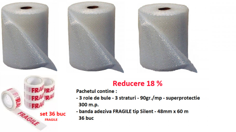 AMBALAJE SI CONSUMABILE - Pachet FRAGILE contine 300 mp bule de 90 microni si 36 Fragile