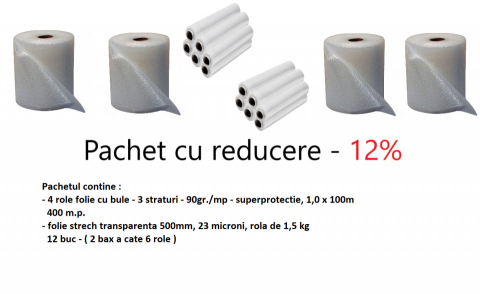 AMBALAJE SI CONSUMABILE - Pachet Stretch Economic contine 400 mp bule 90 microni + 12 strech transparent