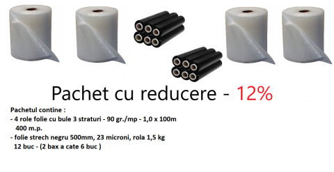 AMBALAJE SI CONSUMABILE - Pachet Stretch negru Economy contine 400 mp bule de 90 microni si 12 stretch negru