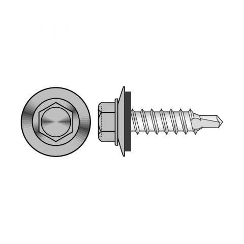 ELEMENTE DE FIXARE - Surub autoforant cap hexagonal + saiba EPDM Ø 14mm, otel, zincat sau vopsit in camp electrostatic,4.8X16 Ral8017,100buc Rocast