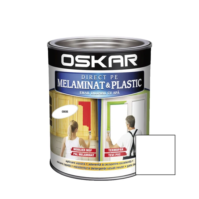 VOPSEA/LEMN/METAL/ZIDARIE - Vopsea Direct pe melaminat si plastic Oskar, interior, alb / cocos, 0.6 L