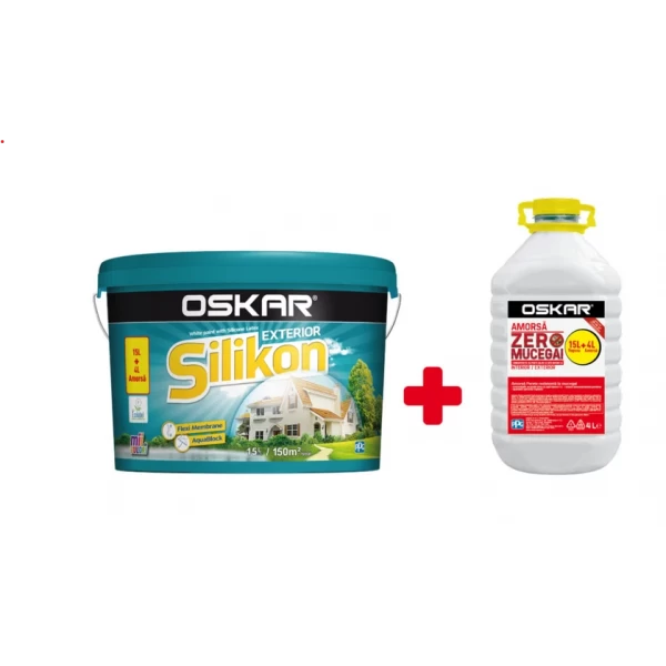 VOPSEA LAVABILA/AMORSA - Vopsea lavabila exterior Oskar Silikon, alba, 15 L + amorsa 4 L PROMO
