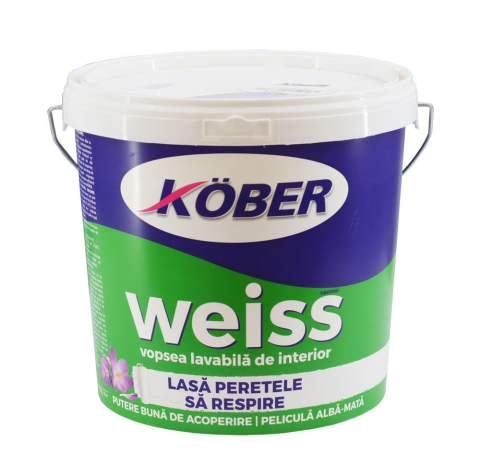 VOPSEA LAVABILA/AMORSA - Vopsea lavabila pentru interior, weiss, 8.5L