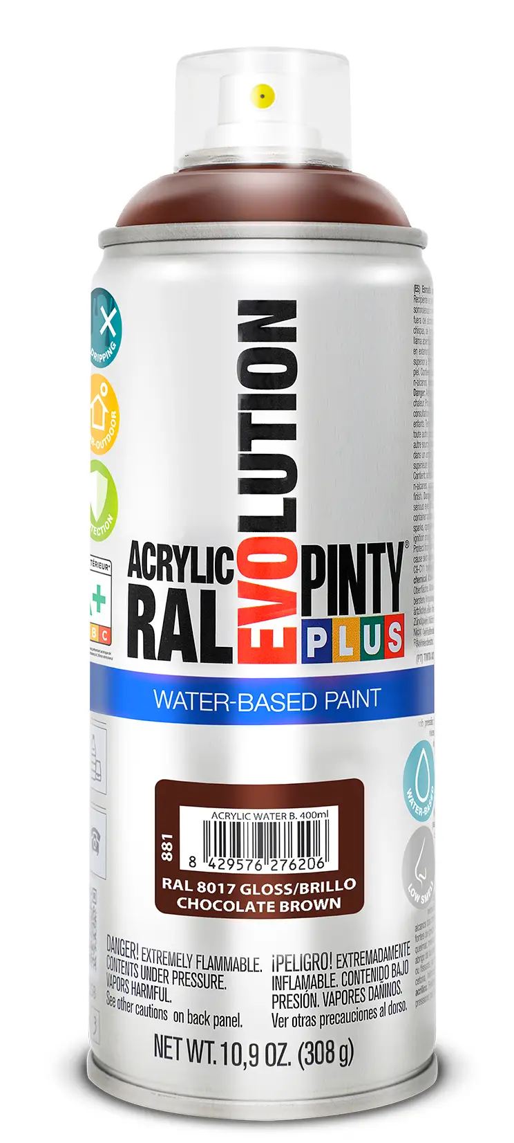 SPRAY/AUTO/HOME - Vopsea spray acrilica pe baza de apa maron ciocolata RAL 8017 400 ml  Pinty plus