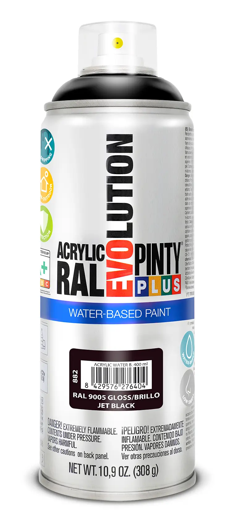 SPRAY/AUTO/HOME - Vopsea spray acrilica pe baza de apa negru mat RAL 9005 400 ml Pinty plus