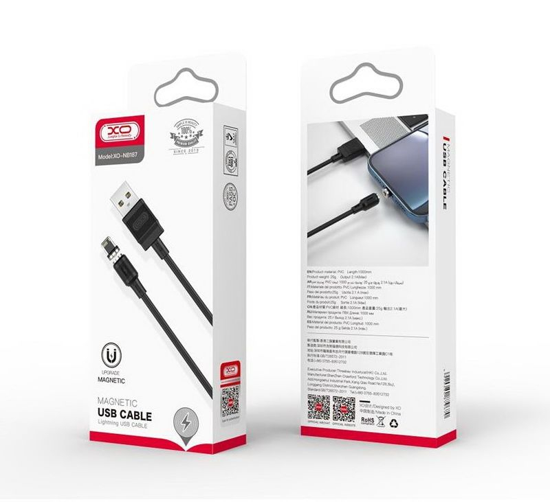 Cablu de date Magnetic XO-NB187 Usb - Lightning 1M Negru [2]