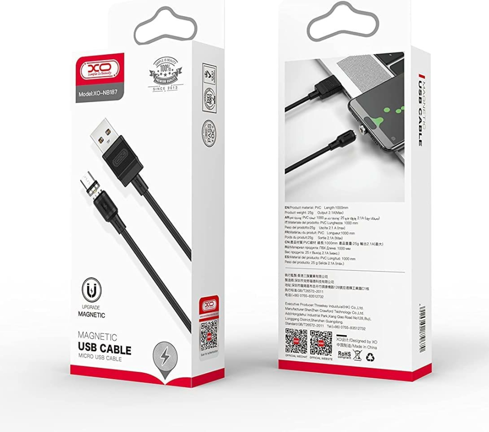 Cablu de date Magnetic XO-NB187 Usb - Micro Usb 1M Negru [2]