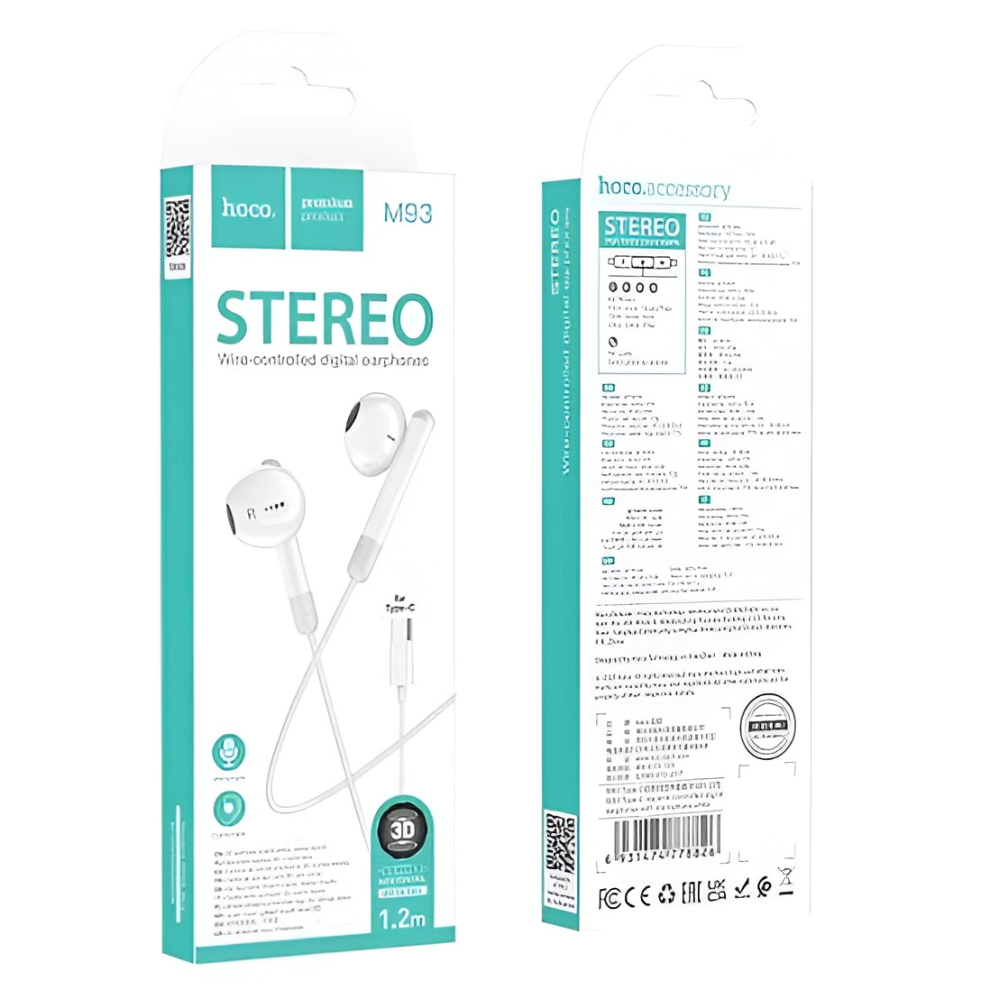 Casti Audio cu Fir cu mufa Type-C Hoco M93 Alb [2]