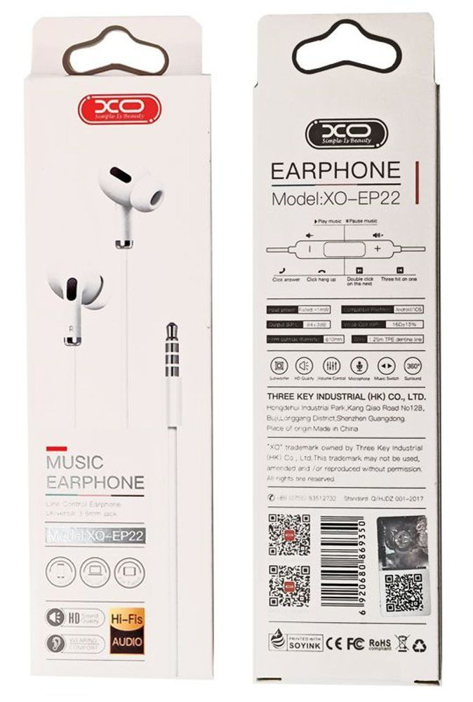 Casti Audio cu Fir XO-EP22 Alb [2]