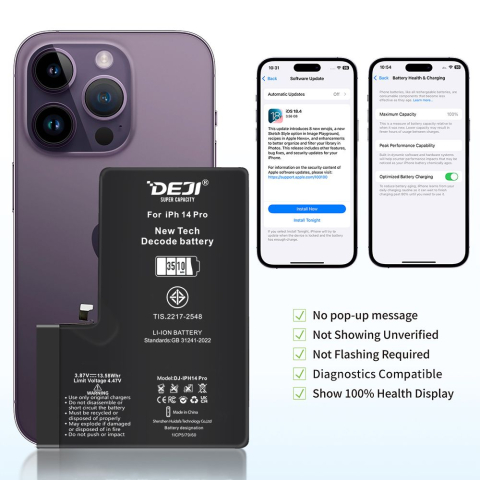 Acumulatori / Baterii - Baterie Compatibila Iphone 14 Pro, Diagnostic, Capacitate Marita (3510 mAh)