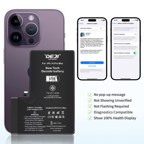 Iphone - Baterie Compatibila Iphone 14 Pro Max, Diagnostic, Capacitate Marita (4750 mAh)