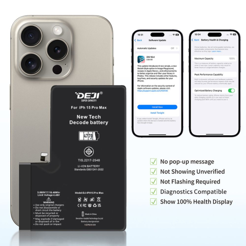 Iphone - Baterie Compatibila Iphone 15 Pro Max, Diagnostic, Capacitate Marita (4770 mAh)