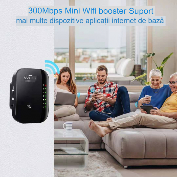 Amplificator de semnal Wireless CLAUSTEEL, Range Extender Retea WIFI cu Antene Incorporate, Transfer 300MBS, 2.4GHz, Conexiune WLAN, WPA2, WPA, WEP9, Functie WPS, Port LAN RJ-45, Negru [3]