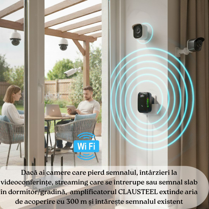 Amplificator de semnal Wireless CLAUSTEEL, Range Extender Retea WIFI cu Antene Incorporate, Transfer 300MBS, 2.4GHz, Conexiune WLAN, WPA2, WPA, WEP9, Functie WPS, Port LAN RJ-45, Negru [2]