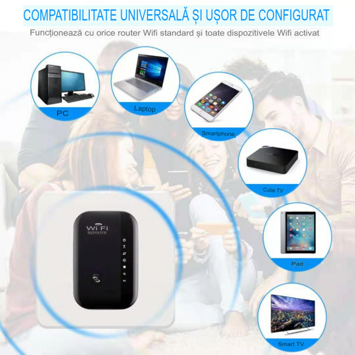 Amplificator de semnal Wireless CLAUSTEEL, Range Extender Retea WIFI cu Antene Incorporate, Transfer 300MBS, 2.4GHz, Conexiune WLAN, WPA2, WPA, WEP9, Functie WPS, Port LAN RJ-45, Negru [4]
