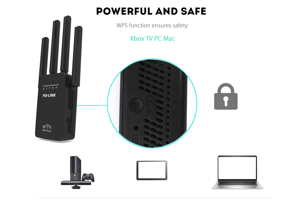 Amplificator de Semnal Wireless, Range Extender Retea WIFI, Retea 2,4GHz, Viteza 300Mbs, 4 Antene, Slot LAN, Compatibil cu 3G / 4G / 5G, Raza de actiune pana la 300M, Negru [8]
